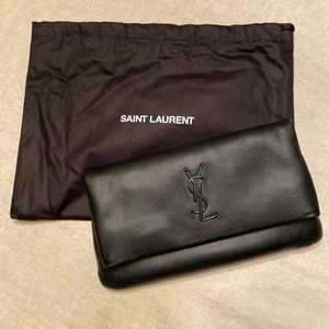 Saint Laurent YSL Black Leather Clutch Handbag